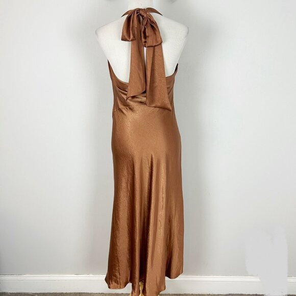 Saints + Secrets Brown Satin Cowl Neck Midi Dress Size Medium Women's - Picture 4 of 5